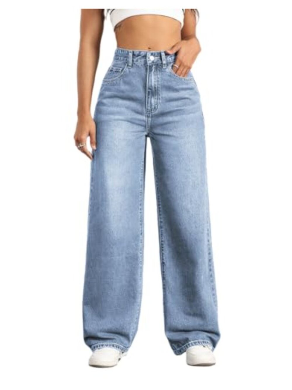 High Waisted Wide Leg Straight Leg Jeans Women Stretch Denim Pants